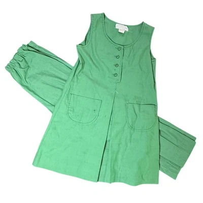 Conjunto de vestido e calça uniforme verde escoteiro vintage tamanho 10 poliéster Dacron - Imagem 1 de 4