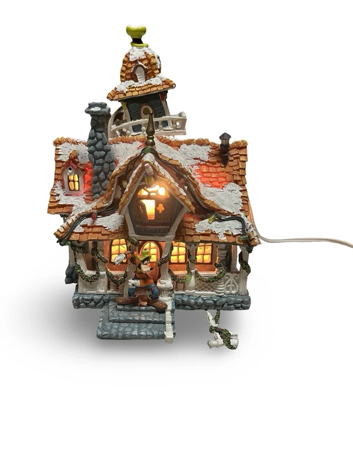 Vintage Disney Toontown Pateta Casa de Salto Vila de Natal Iluminada FUNCIONA - Imagem 1 de 4