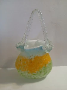 Kunstglas Geldbörse Vase blau/gelb/grün Konfetti Millefiori mundgeblasen Murano? - Bild 1 von 10