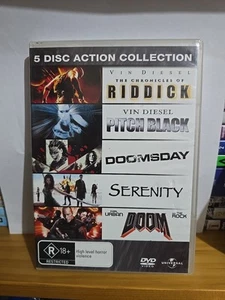 CHRONICLES OF RIDDICK/PITCH BLACK/DOOMSDAY/SERENITY/DOOM - 5 DISCS/FILMS R4 VGC - Picture 1 of 2