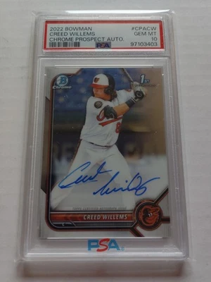 2022 CREED WILLEMS BOWMAN CHROME PROSPECT AUTOGRAPH #CPACW GEM MINT PSA 10 SWEET - Image 1 of 2
