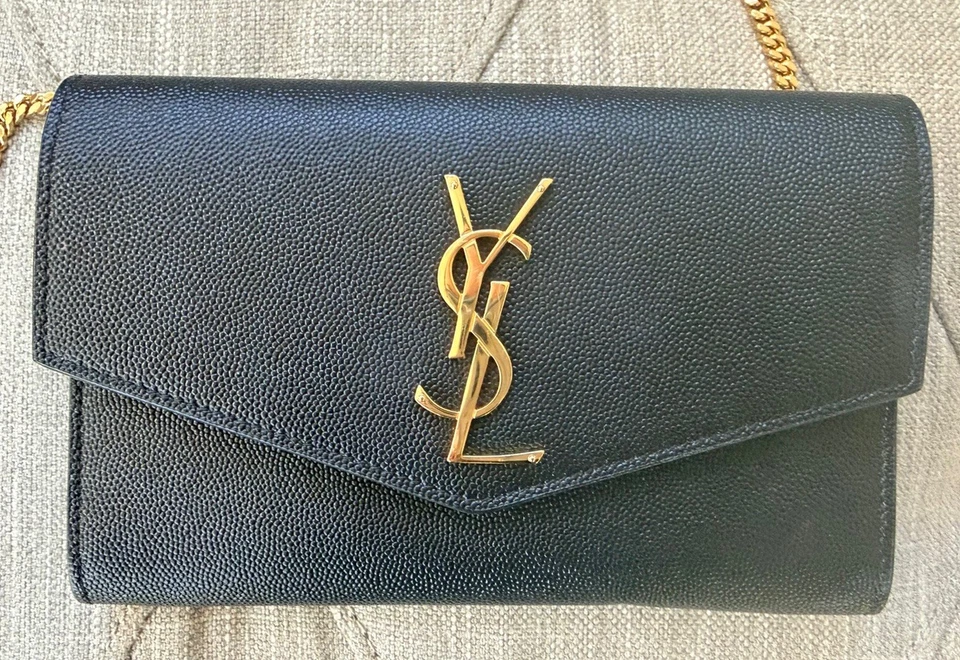 Cartera de cuero negra Saint Laurent cadena dorada ¡100% auténtica! Foto 1 de 4