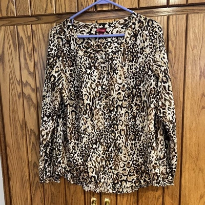 Blusa Merona Mujer Manga Larga 1/4 Botón Frontal Estampado Animal Mediana Foto 1 de 4