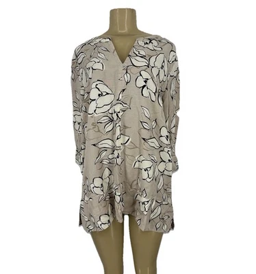 J. Jill средний женщин цветочный льняной смеси Топ 3/4 рукав v-образным вырезом расслабленный крой ML8 - Изображение 1 из 4