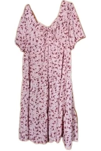 NWT 2X 18-20 Pink Floral Midi Dress Summer Dress Short Sleeve Pockets BloomChic - Picture 1 of 11