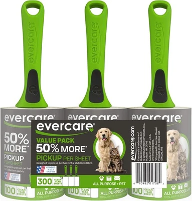Evercare Rodillos de pelusa para mascotas todo uso, paquete de 3 (300 hojas), verde  Foto 1 de 4