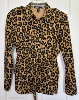 Chaqueta con cinturón Lauren Ralph Lauren talla mediana mezcla de lino/algodón estampado de leopardo Foto 1 de 4