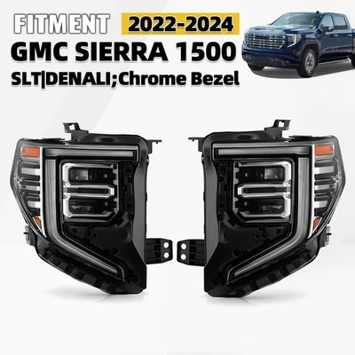 For GMC Sierra 1500 2022 2023 2024 2025 SLT Denali Full LED Headlights Pair - Image 1 of 4