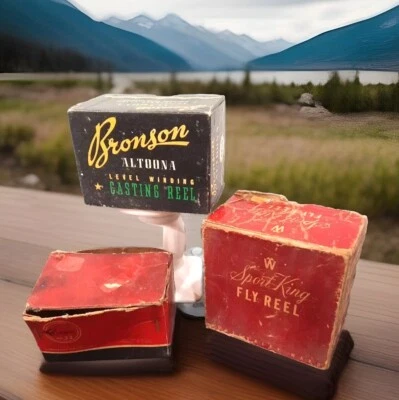 Lote De Colección De 3 Carretes De Fundición Bronson Sport King FLY Carrete Compac 33 Cajas Solo Foto 1 de 4