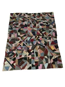 Antique Handmade Pieced Patchwork Crazy Quilt Top Handsewn 1800s With Backing - Picture 1 of 12
