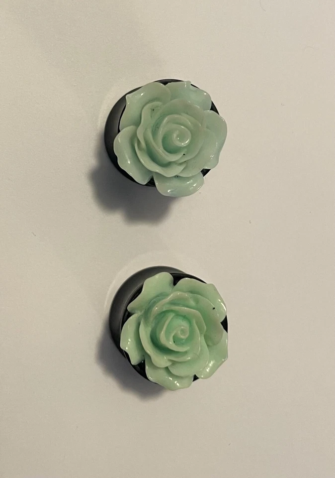 9/16 (14mm) blue flower, black, resin gauges  - Image 1 of 1