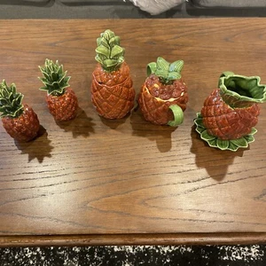 Vintage Pineapple Sugar Bowl W/ Lid Salt And Pepper Shaker, Creamer Holder 1420 - Picture 1 of 12