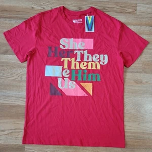 NEW LGBTQ Pride Equality Adult Pronouns Short Sleeve Red T-Shirt Size XS - Picture 1 of 8