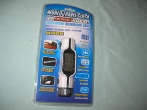 WORLD TRAVEL CLOCK w/ EMERGENCY LED FLASHLIGHT-NEW - Picture 1 of 3