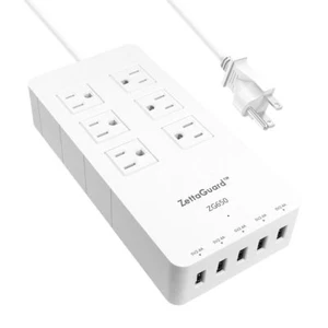 Power Strip, Zettaguard Surge Protector 6 Outlet 5 USB Ports 5ft Long Cord White - Picture 1 of 6