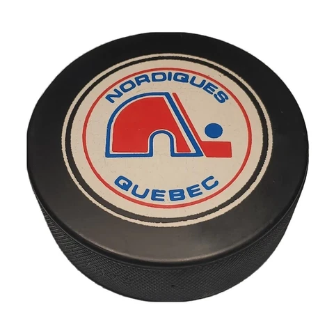 1970-1980s QUEBEC NORDIQUES VINTAGE OFFICIAL HOCKEY PUCK VICEROY MFG. 🇨🇦 HOLES Cover