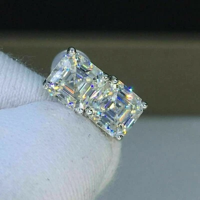 4Ct Asscher Geschliffen Künstlicher Diamant Solitaire Ohrstecker 14K Weiss Gold - Bild 1 von 3