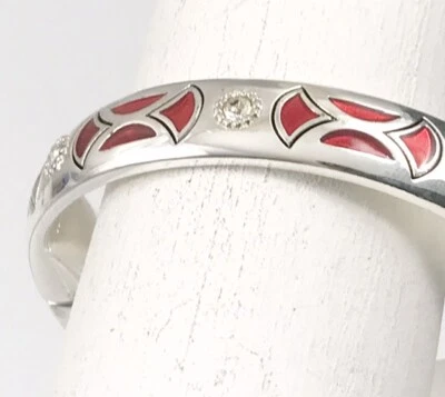 Brighton CAPELLA Silver Clear Crystal Red Enamel Hinged Bangle Bracelet. #1126 - Image 1 of 4