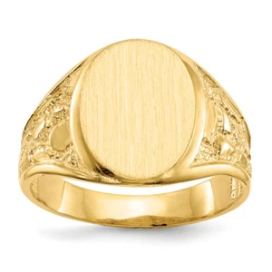 10K Solid Yellow Gold Mens Custom Engraved Signet Ring - Picture 1 of 100
