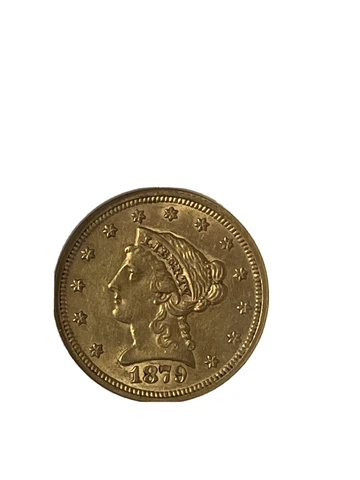 Rare Gold coin US: 1879 $2 1/2 Coin, ANACS AU53 Cover