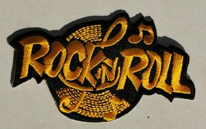 Rock`N Roll Aufnäher Aufbügler Iron On Badge Rockabilly Oldies Gelb - Picture 1 of 1