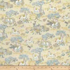 Tessuto Trapuntato Quartiere Grasso Nella Foresta Fantasia Pegaso Unicorno 100% Cotone - Foto 1 di 1