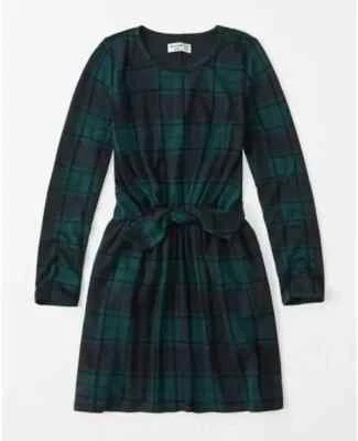NUEVO VESTIDO ABERCROMBIE NIÑOS TALLA 13/14 VERDE AZULADO AZUL MARINO FRANELA A CUADROS CORBATA DELANTERA $37 Foto 1 de 4