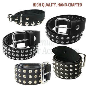 MENS WOMENS GOTHIC PUNK CONICAL STUDDED REAL LEATHER HANDMADE LEATHER BELT - Picture 1 of 7