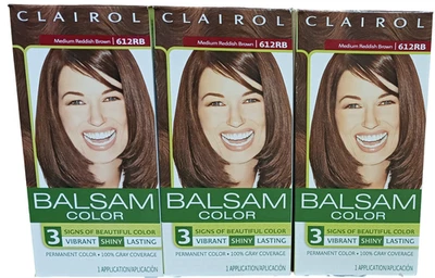 Lote de 3 tinturas permanentes Clairol bálsamo cor de cabelo 612RB marrom avermelhado médio novo - Imagem 1 de 4