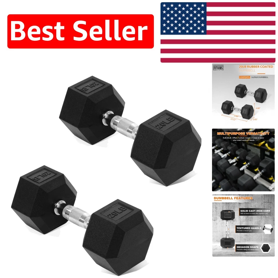 Rubber Encased Hex Dumbbell Set - 20lb Pair with Anti-Slip Grip for Fitness - Image 1 of 4