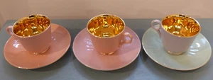 3 VTG Figgjo Flint Norway Espresso Demitasse Cups 4 Saucers Set Colorful W Gold - Picture 1 of 18
