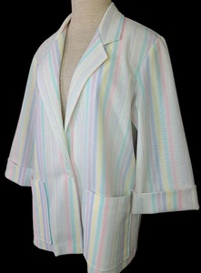 Vintage 80s CRICKET LANE Pastel Striped BLAZER Cottagecore SZ 12 Pockets - Picture 1 of 9