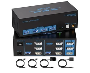 KVM Switch 3 Monitors 2 Computers 8K@60Hz 4K@144Hz, 2 Displayport + HDMI USB3... - Afbeelding 1 van 7