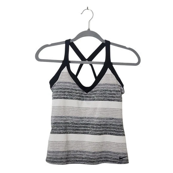 Camiseta sin mangas deportiva a rayas Nike negra y gris talla pequeña Nike a rayas Foto 1 de 4