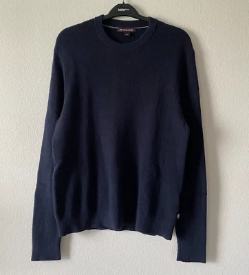 Suéter masculino Michael Kors gola redonda com nervuras tamanho grande azul marinho 10% lã merino. - Imagem 1 de 4