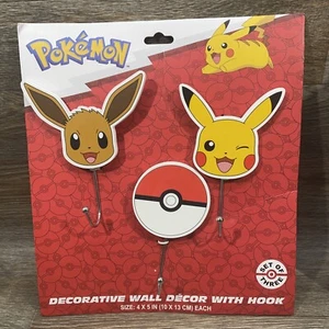 New Pokemon Decorative Wall Decor With Hooks Set Of 3 - Picture 1 of 5