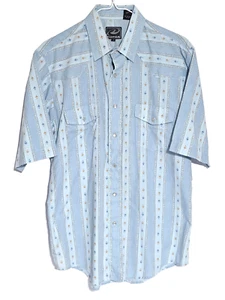 Cowboys Roper Western Shirt Mens Pearl Snap Blue Striped Size M Short Sleeve EUC - Picture 1 of 8
