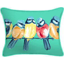 BIRDS ON BRANCH Outdoor Pillow Teal Stripes 12" X 16" USA Indoor Outdoor Pillows
