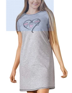 Babella 3052-1 Women's Cotton Nightdress Short Sleeved Scoop Neck Pattern Grey - Picture 1 of 1