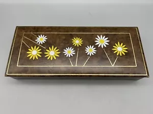 Vintage Brown Vinyl Floral Daisy Rectangle Stationary Storage Box - Picture 1 of 8