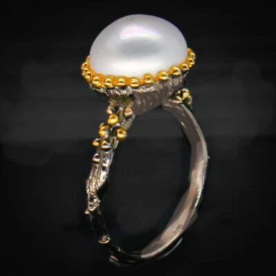 Thai Handmade Jewelry Natural Pearl Silver Sterling ring 925 Sterling / RVS49 - Image 1 of 3