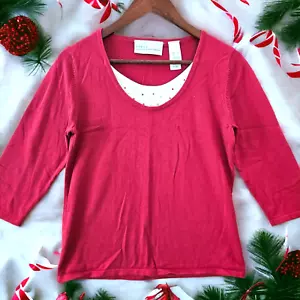 ERSTAUSGABE Damen Pullover Pulli mit Schmucksteinen rot Größe S Baumwolle Strick 3/4 Ärmel - Bild 1 von 10
