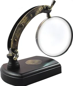  12" Vintage Movable Desk Top Magnifier Antique Brass & Wood MagnifyingGlass - Picture 1 of 6