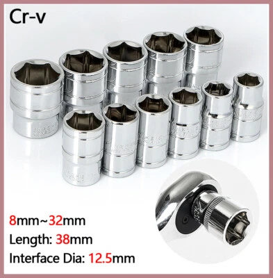 1/2" Socket Set Hexagonal Short Socket Square Drive Ratchet Socket Cr-v 8mm~32mm - Image 1 of 4