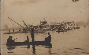 1918 COLUMBIA PADDLE STEAMER RIVER BOAT DISASTER Peoria Pekin IL postcard RPPC - Picture 1 of 2