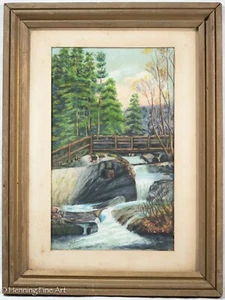 Fine Antique Painting of Franconia Notch White Mountains New Hampshire Waterfall - Picture 1 of 9