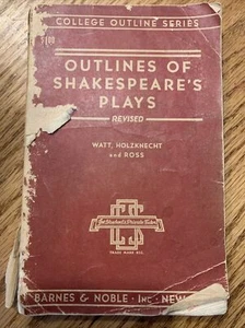 Outlines Of Shakespeare's Plays College Outline Series Watt Barnes & Noble 1947 - Picture 1 of 2