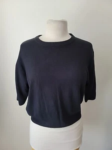 Vtg Express Tricot Black Sweater Medium Crop Half Sleeve Excellent Y2k Academia - Picture 1 of 8