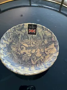 Queen's Blue Christmas Santa with Reindeer 9” Serving Bowl (s) Made in England - Picture 1 of 3
