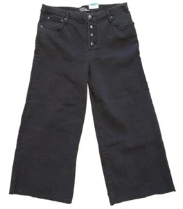 Time & Tru Damen High Rise Wide Leg Crop Jeans Größe 16 Schwarz Stretch Neu. 3L151 - Bild 1 von 10